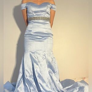 Baby blue satin mermaid style dress🪽